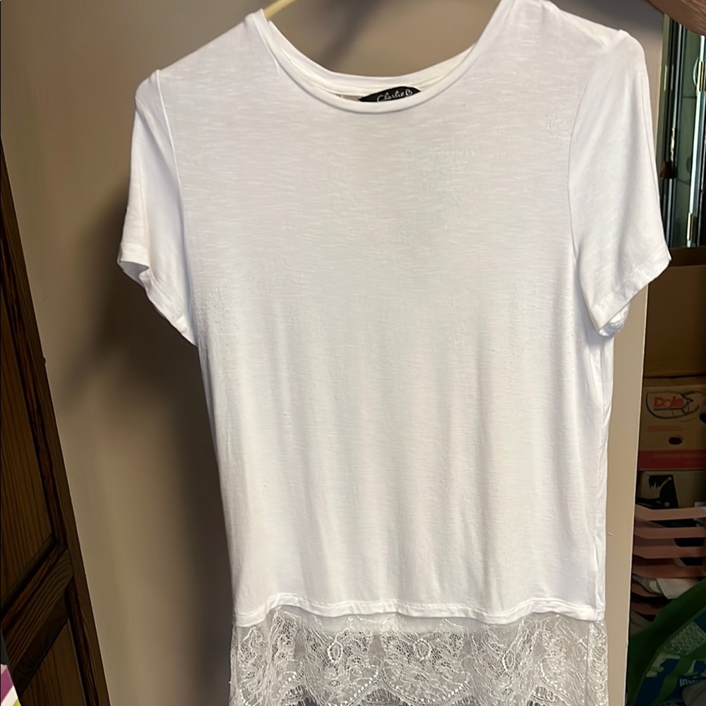 Elegant White Lace Trim Short Sleeve Top